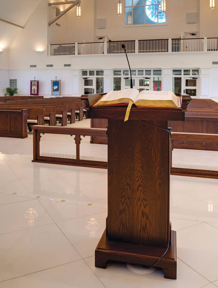 Custom Made Church Furniture on Platform showing Pulpit and Altar Rail
