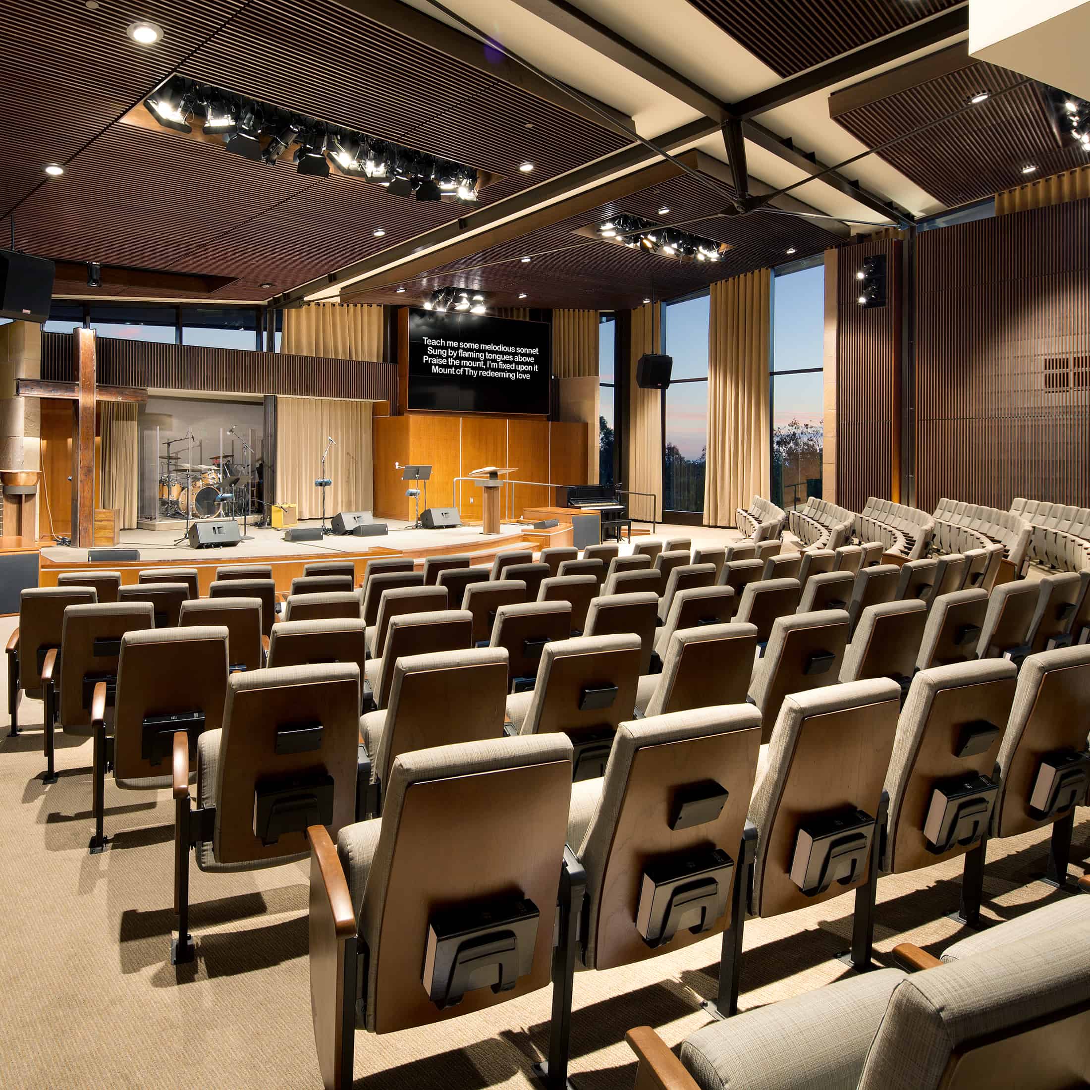 Interior of Clarity Auditorium Seating inside Malibu Presbyterian Church located in Malibu, CA