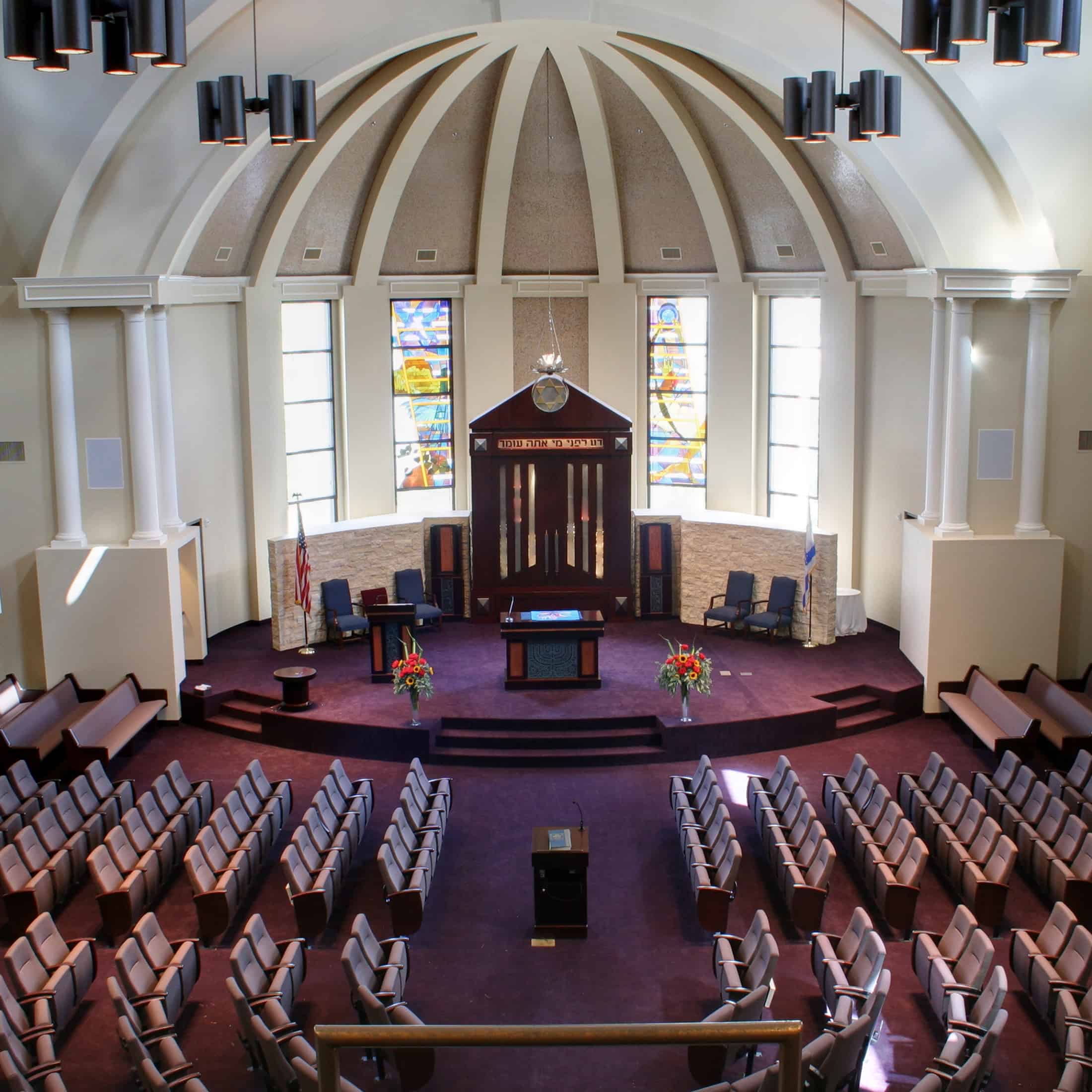 View Down from Balcony to Auditorium Seating in Congregation Anshai Torah located in Plano, TX