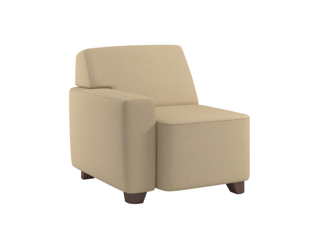 Three Quarter View of Chair with Upholstered Arm Fully Renewable Upholstered Seating