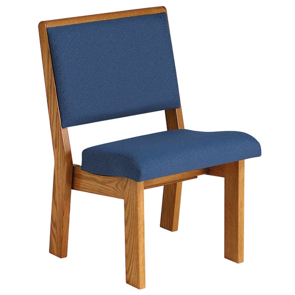 Three Quarter View of Fully Upholstered Unity Chair with Blue Fabric