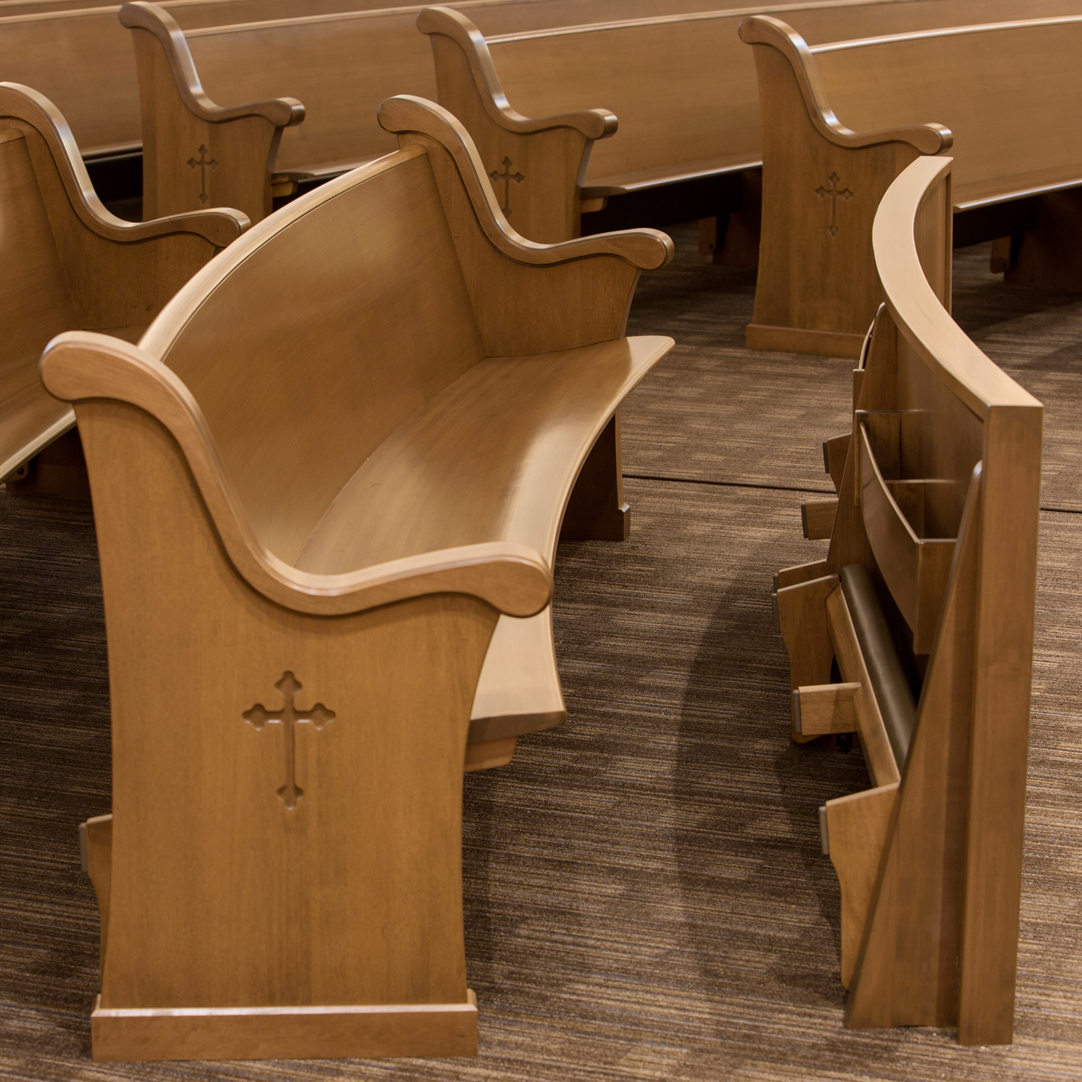St. Demetrios Greek Orthodox Church Radial Pews and Radial Frontal with Kneeler and Book Cases