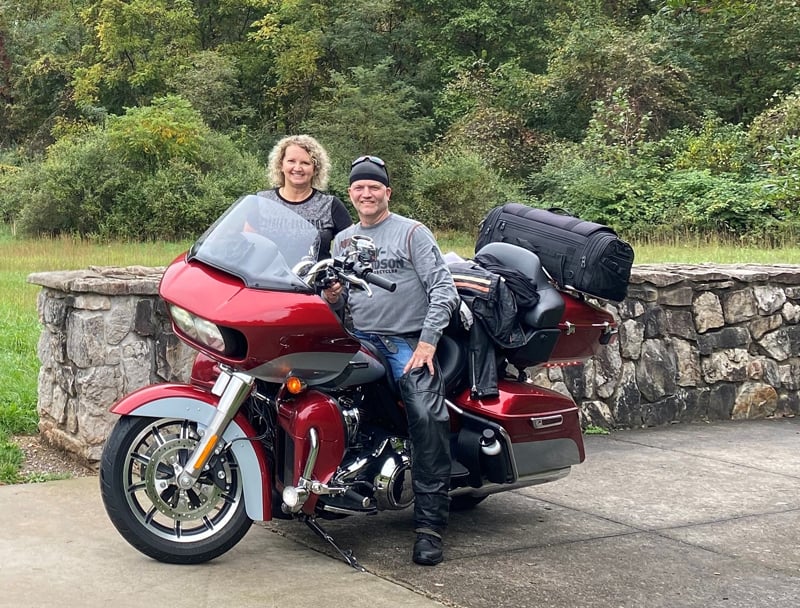 Duane Miller of Miller Church Interiors and Sauder Worship Seating Sales Consultant with wife Yvonne on motorcycle trip in 2020 in the Pacific Northwest.