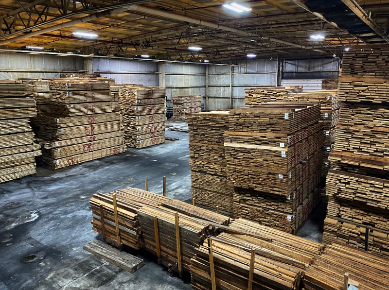 Lumber in the Pre-Dryer at the Sauder Worship Seating Archbold, OH plant