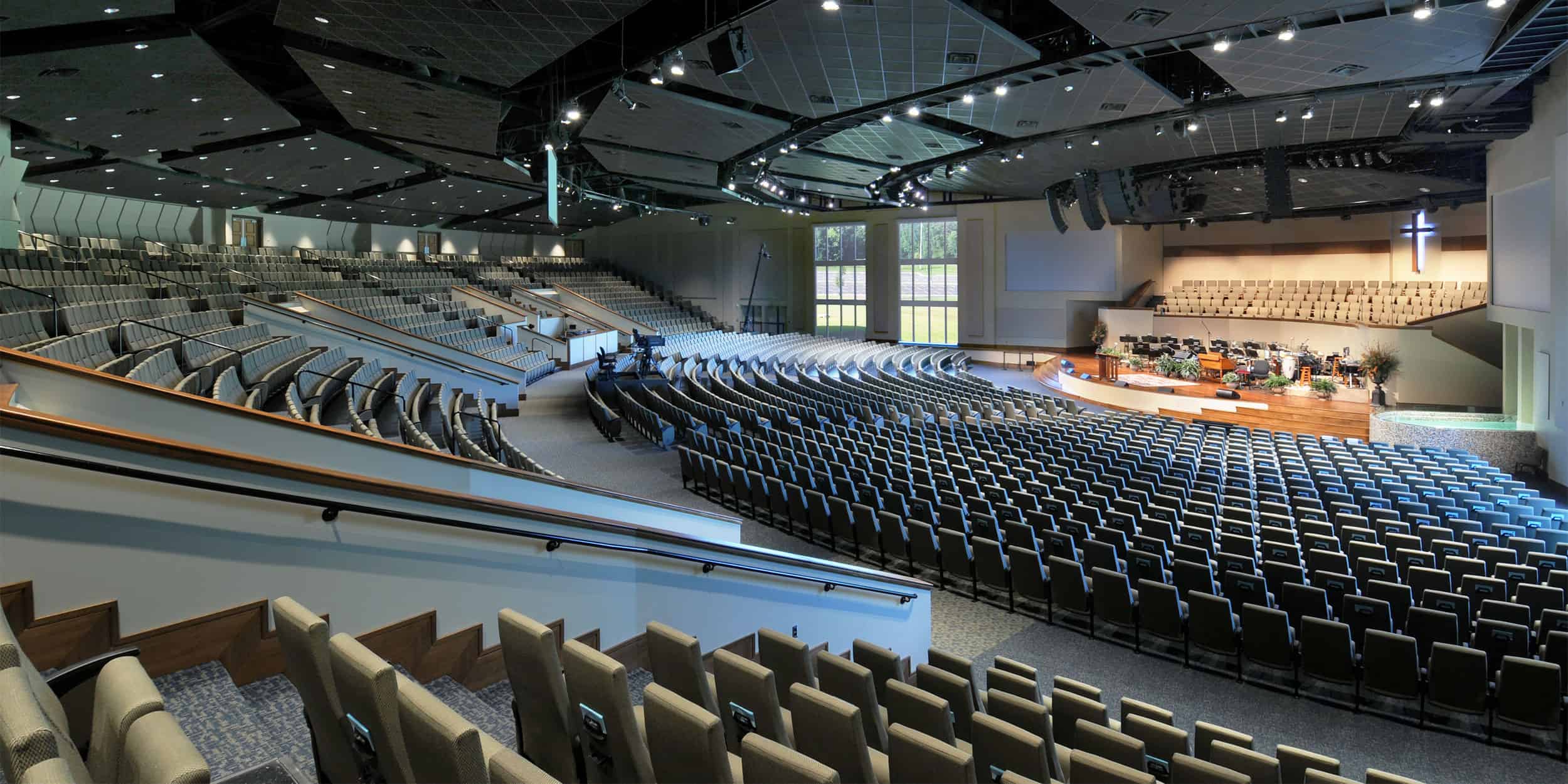 Interior of church with auditorium seating