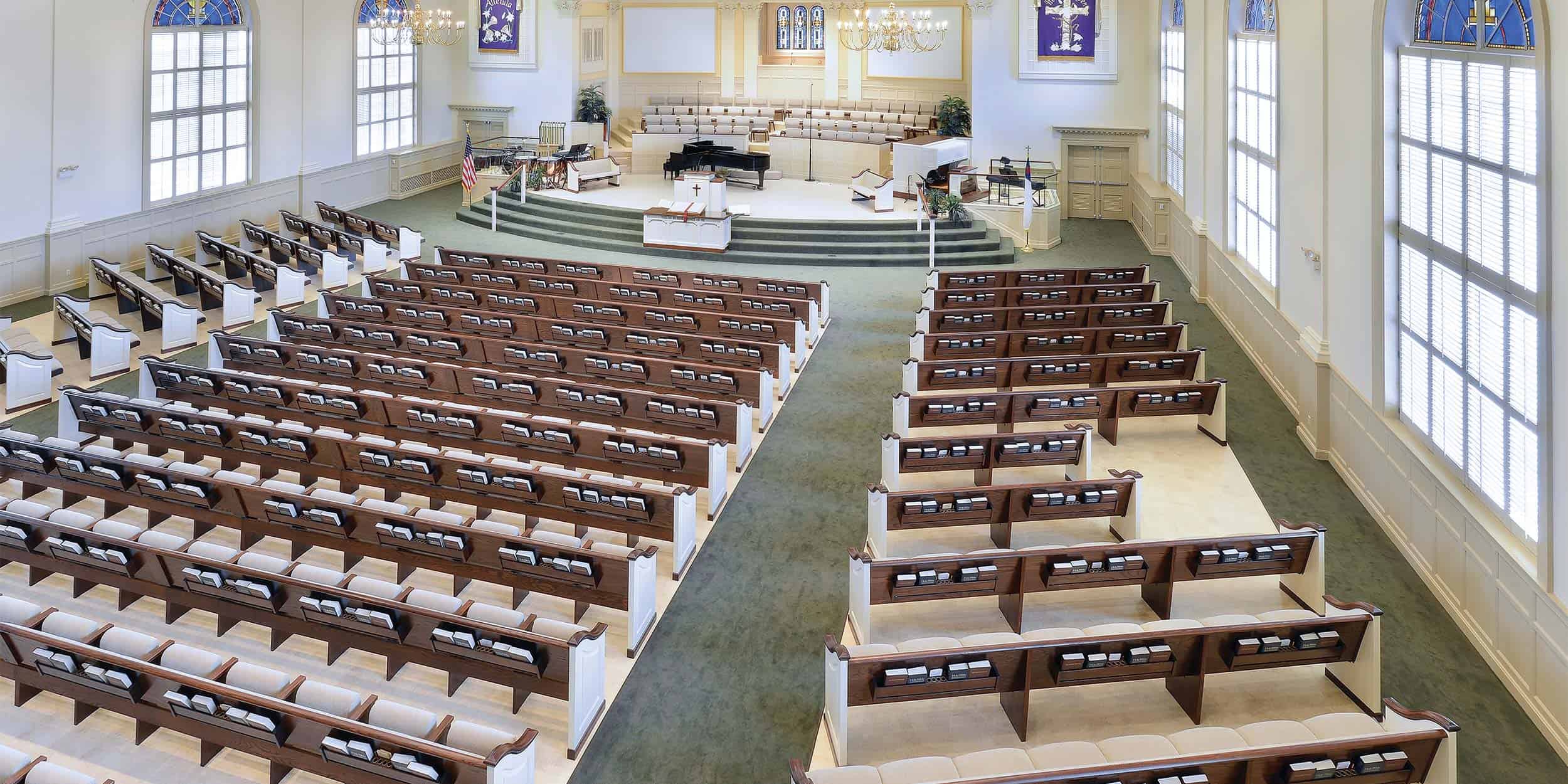 Pew Style Auditorium Seats combined with Pews with Individual Seats