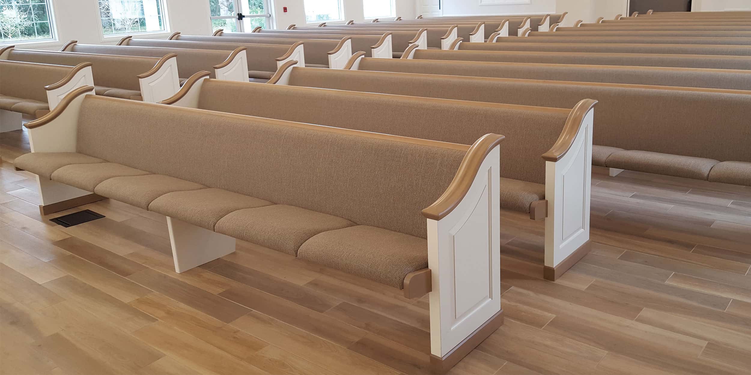 Fully Upholstered Definity Church Pews with Individual Seating from Sauder Worship
